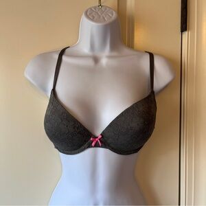 Black Lace Push-Up Bra with Pink Accent size 34C
